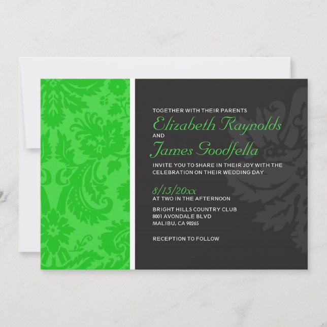 Invitations Lime Green Mariage damassé (Devant)