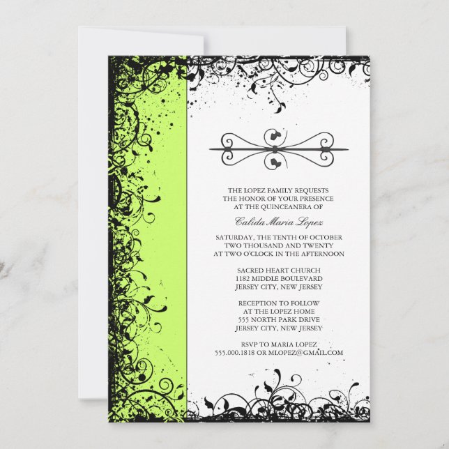 Invitations Lime Green Quinceanera (Devant)