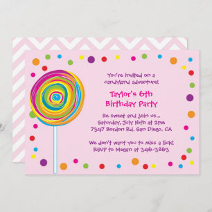 Invitations Lollipop Candyland fête d'anniversaire