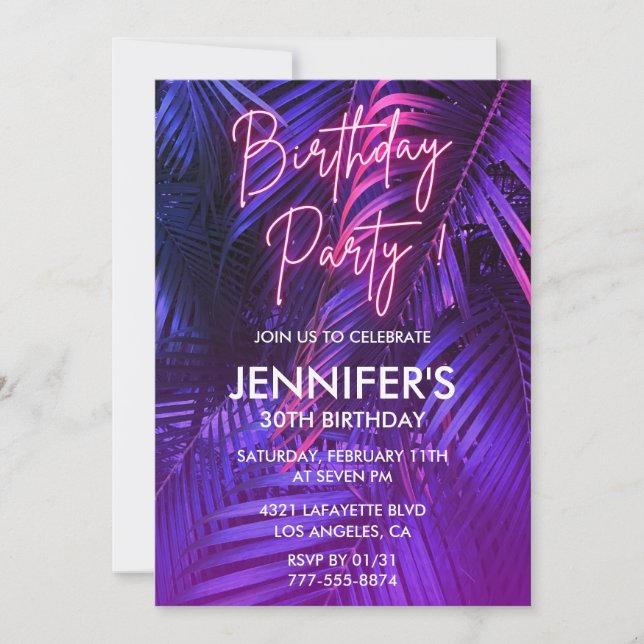 Invitations Luau 30e anniversaire Pink Neon Tropic (Devant)