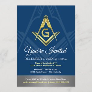 Invitations maçonniques   Marine Bleu et Gold Free