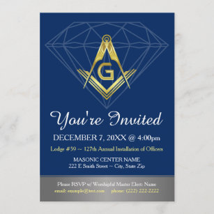 Invitations maçonniques   Modèle Gold Blue Diamond