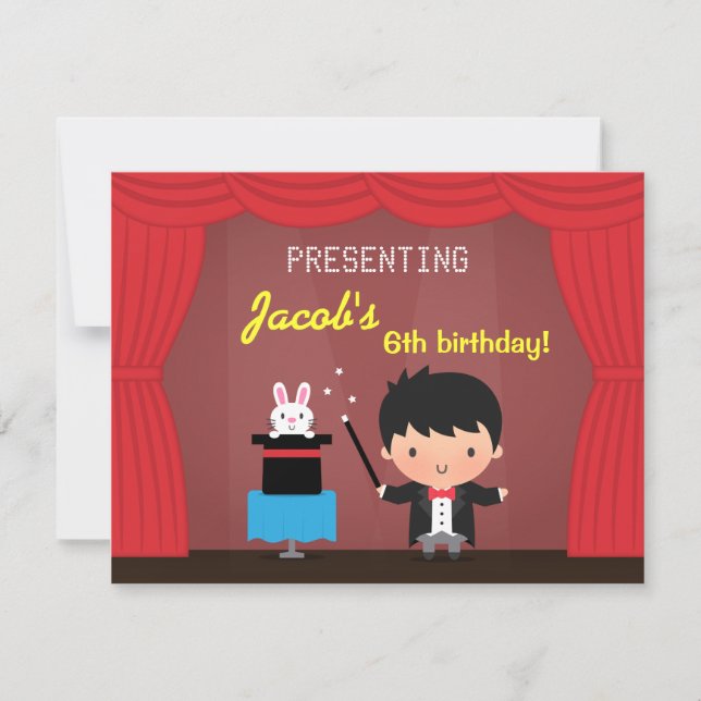 Invitations Magicien Kids Magic Birthday Party (Devant)