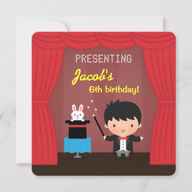 Invitations Magicien Kids Magic Birthday Party (Devant)