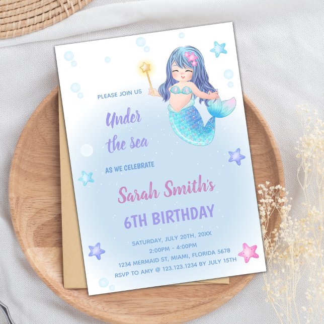 Invitations magiques sous la mer pour les filles (Mermaid Birthday Invitations)