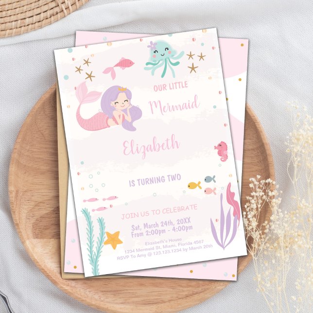 Invitations magiques sous la mer pour les filles (Our Little Mermaid Birthday Invitations)