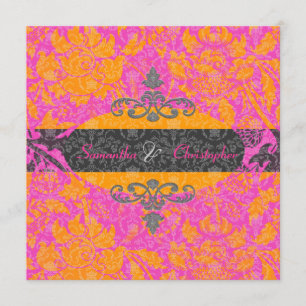 Invitations Mandarin Orange/Hot Pink Damask