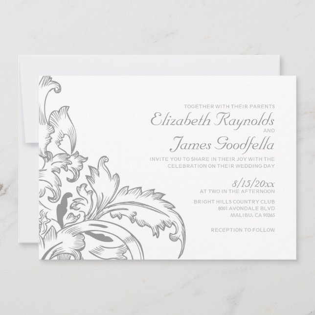 Invitations Mariage Argent Flourish (Devant)