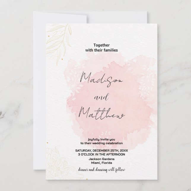 Invitations mariage art rose (Devant)
