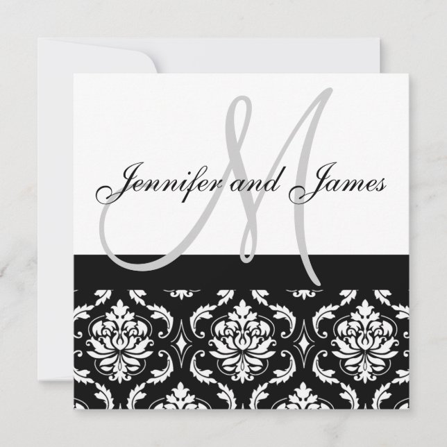Invitations Mariage damassé avec des noms de monog (Devant)