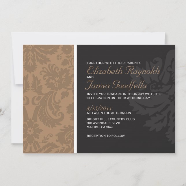 Invitations Mariage damassé Brown (Devant)