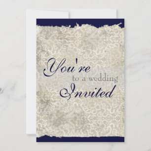 Invitations Mariage damassé classiques, bleu marin