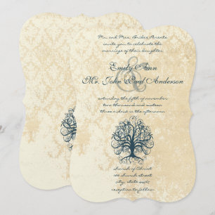 Invitations Mariage damassé de dentelle turquoise 