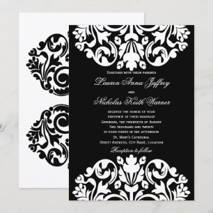 Invitations Mariage damassé en noir et blanc