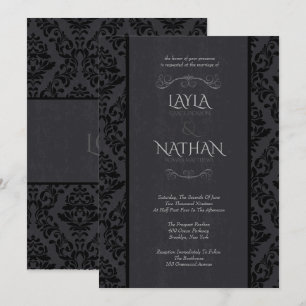 Invitations Mariage damassé en noir et gris
