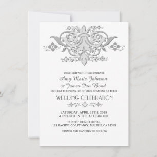 Invitations mariage damassé gris argent damask1