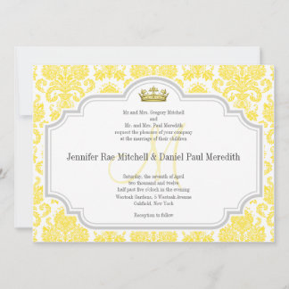 Invitations Mariage damassé Jaune Monogramme M