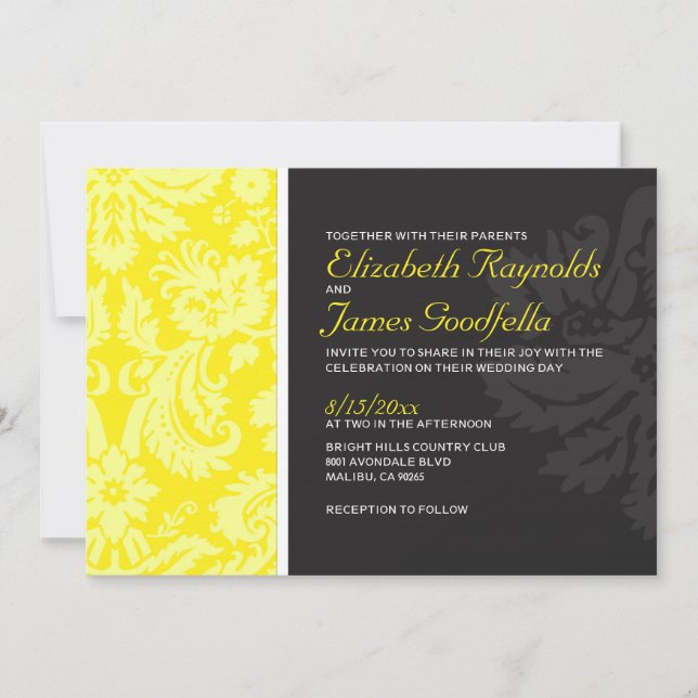 Invitations Mariage damassé Jaunes (Devant)