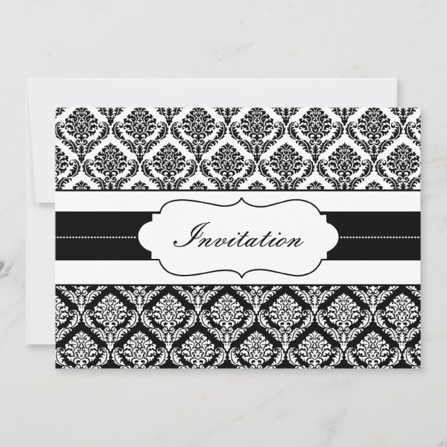 invitations mariage damassé "noir et blanc" (Devant)