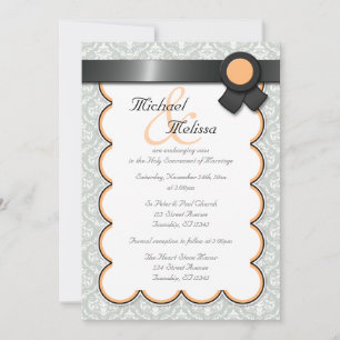Invitations Mariage damassé orange et gris