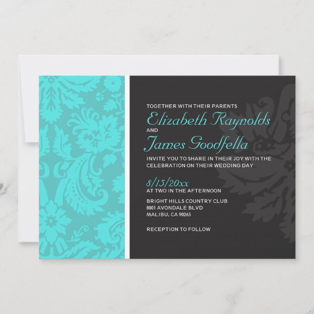 Invitations Mariage damassé Turquoises (Devant)