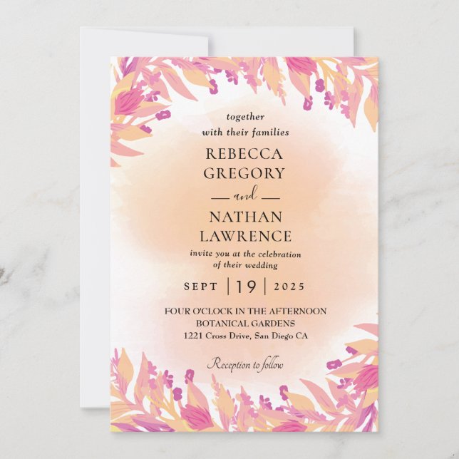 invitations mariage de automne violet et orange (Devant)