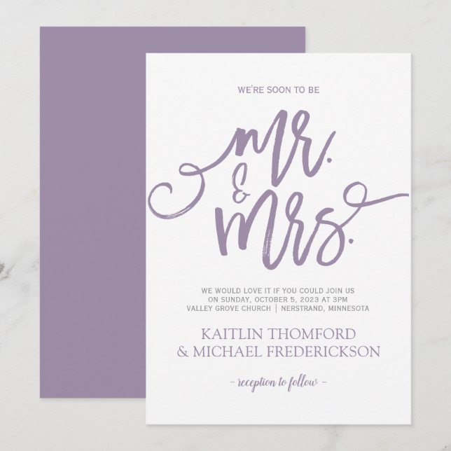 Invitations Mariage Lavande-Violet | Script de bro (Devant / Derrière)