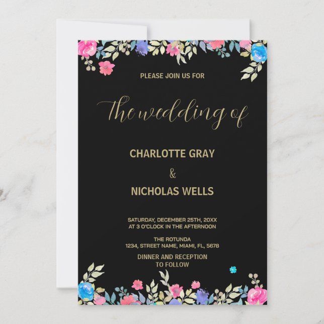 Invitations mariage rose Fleur (Devant)