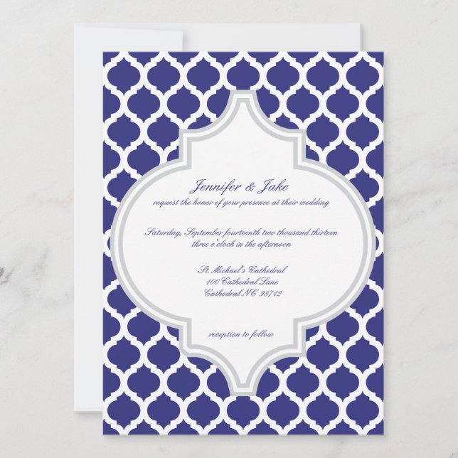 Invitations marocaines de mariage de bleu royal (Devant)