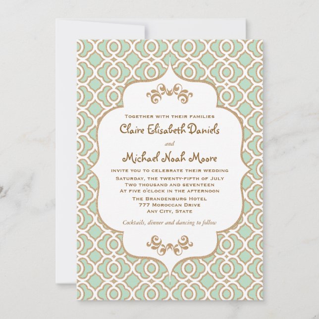 Invitations marocaines en bon état de mariage d'or (Devant)