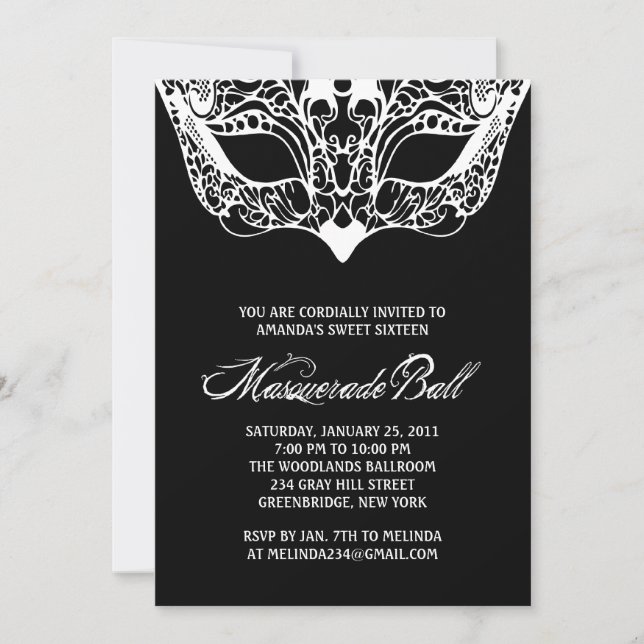 Invitations mascarades noires et blanches (Devant)