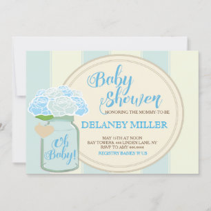 Invitations Mason Jar Blue Baby Shower