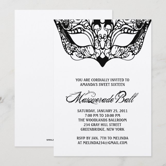 Invitations masquées d'argent brillantes (Devant / Derrière)