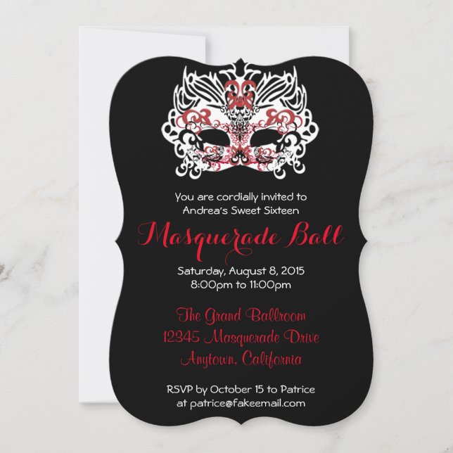 Invitations masquées de Sweet sixteen personnalisé (Devant)