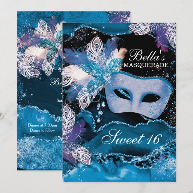 Invitations Masquerade Anniversaire (Devant / Derrière)