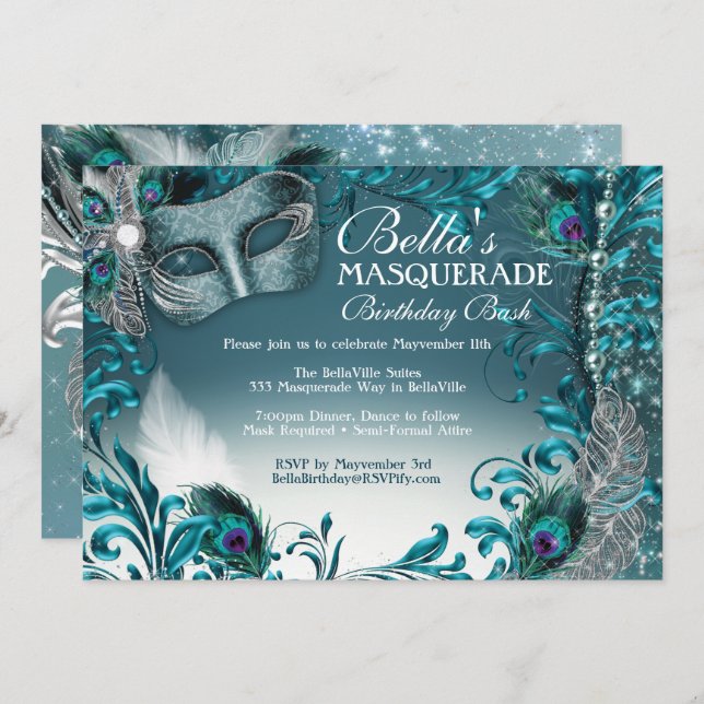Invitations Masquerade Anniversaire (Devant / Derrière)