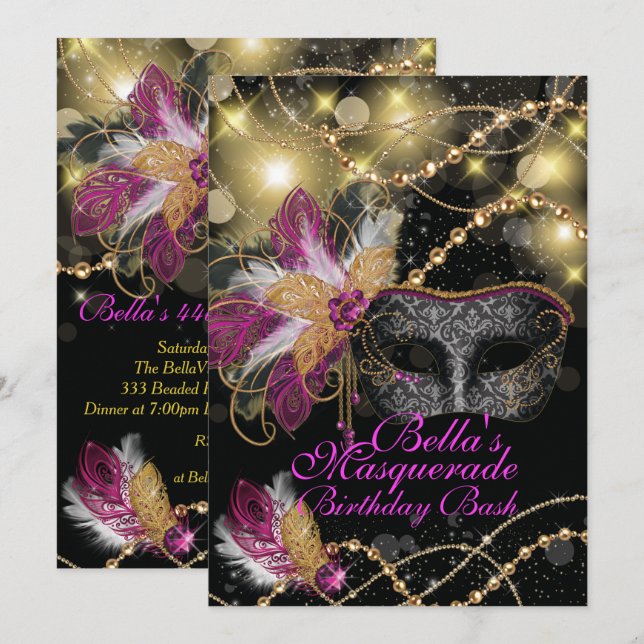 Invitations Masquerade Anniversaire (Devant / Derrière)