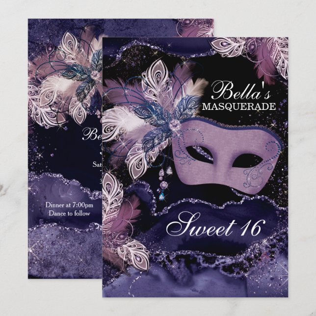 Invitations Masquerade Anniversaire (Devant / Derrière)