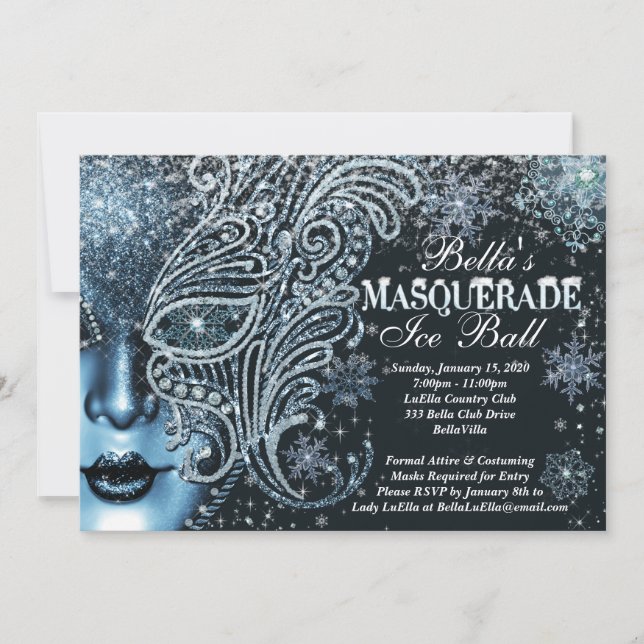 Invitations Masquerade Ball de glace Hiver Snowfla (Devant)
