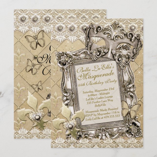 Invitations Masquerade Birthday Event Party (Devant / Derrière)