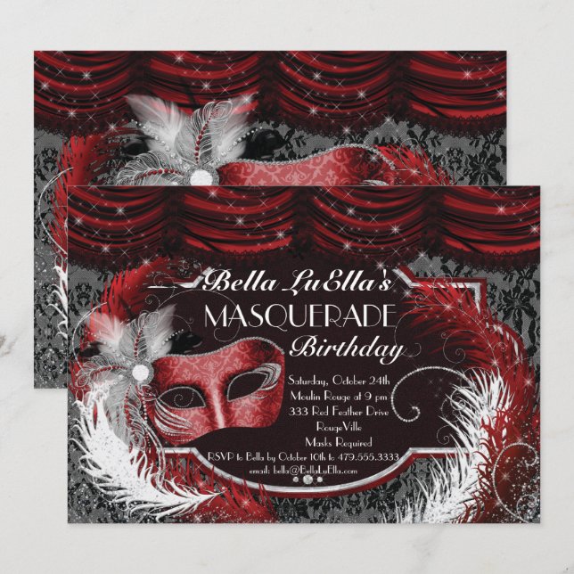 Invitations Masquerade Birthday Event Party (Devant / Derrière)
