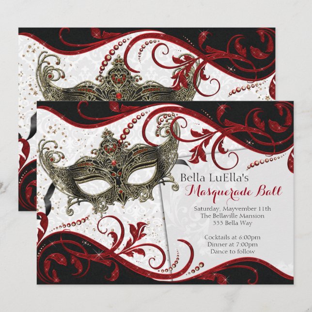 Invitations Masquerade Birthday Event Party (Devant / Derrière)