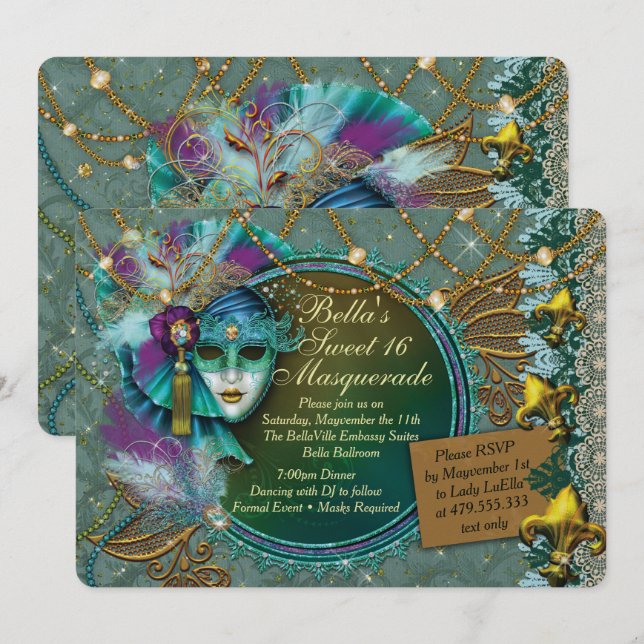 Invitations Masquerade Mardi Gras (Devant / Derrière)