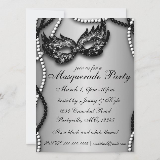 Invitations Masquerade Party noir et blanc Masque (Devant)
