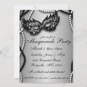 Invitations Masquerade Party noir et blanc Masque
