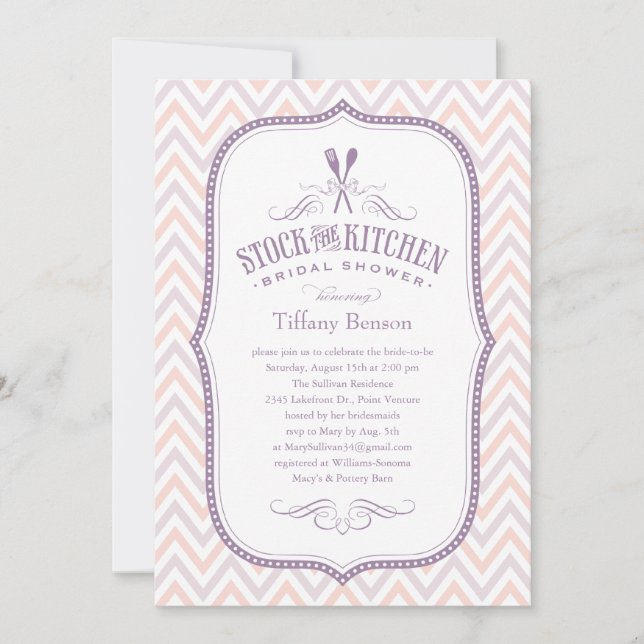 Invitations mauve-clair de douche de cuisine de (Devant)