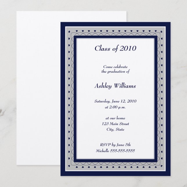 Invitations métalliques bleues et argentées (Devant / Derrière)