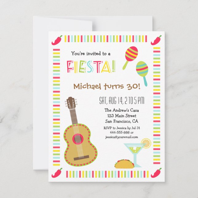 Invitations mexicaines à la fête d'anniversaire po (Devant)