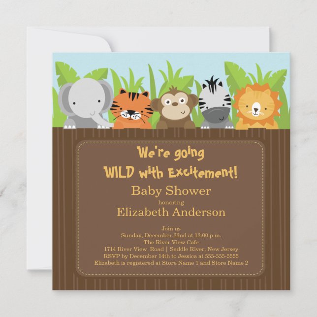 Invitations mignonnes de baby shower d'animaux de (Devant)