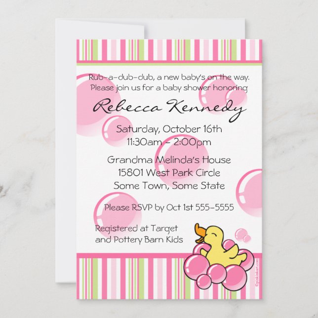 Invitations mignonnes de baby shower de bulle rose (Devant)